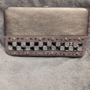 Embellished Metallic Gray Women's Clutch Wallet